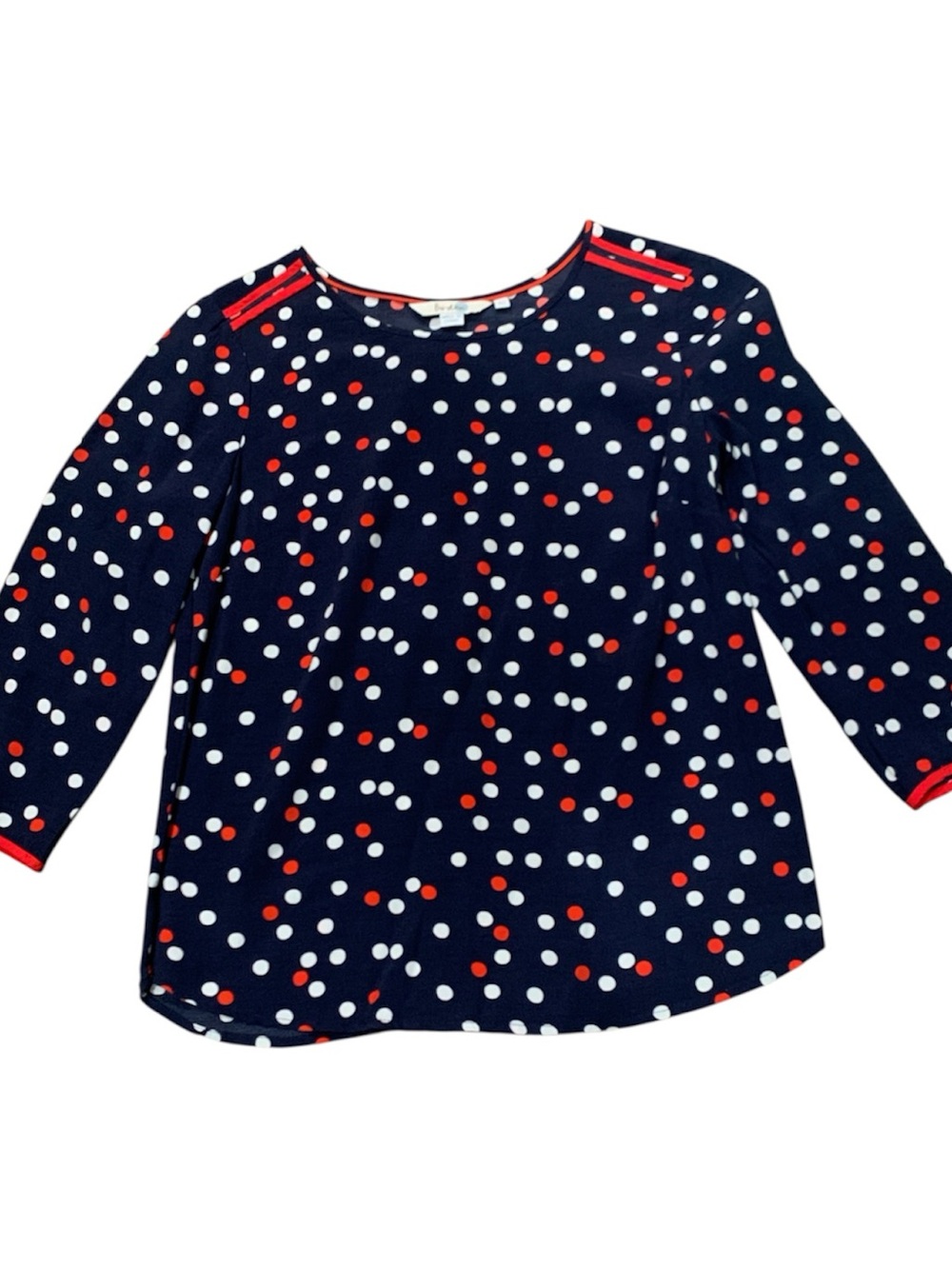 Boden Navy Long-Sleeve Polka Dot Tee with Red and White Dots